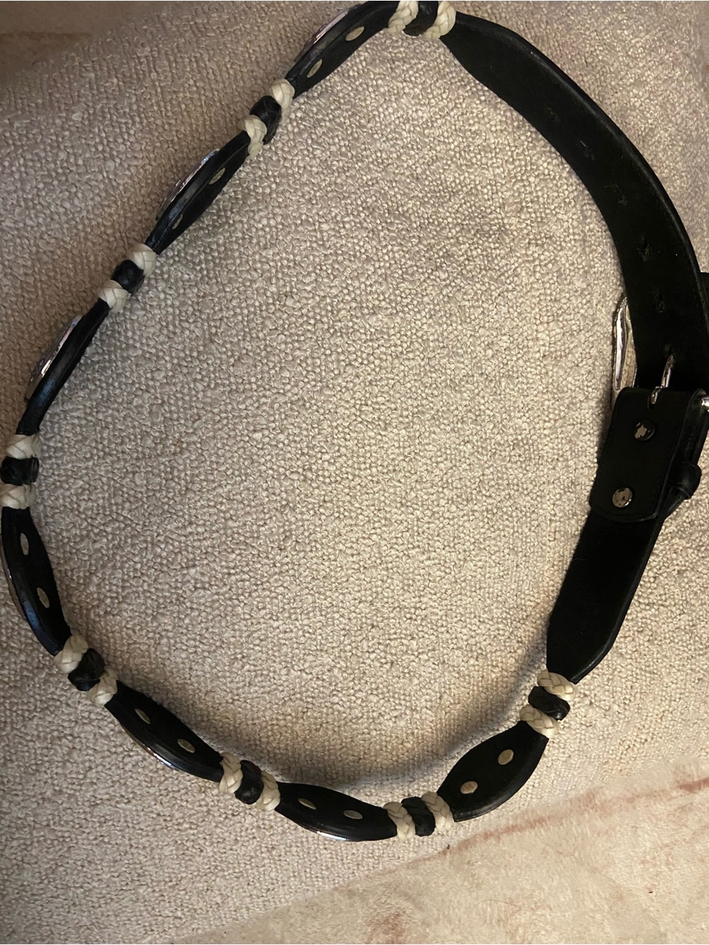 VintageTony Lama Black and Cream Braided Leather Western Belt Silver Conchos 32” - Picture 3 of 4